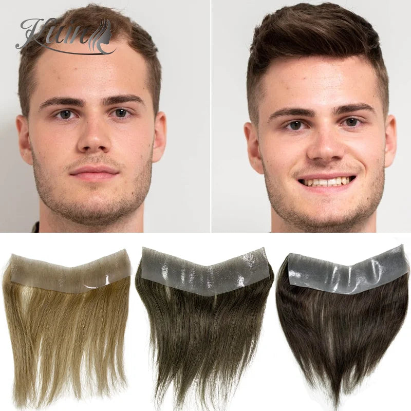 V Frontal Men Toupee Thin Skin PU 2.5x16 V Loop Human Hair Invisible Forehead Hairline