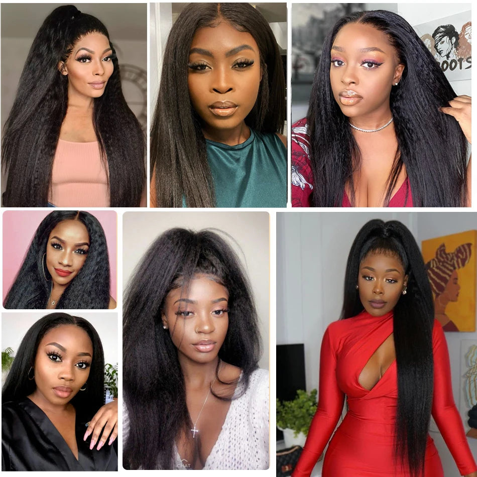 Kinky Yaki Straight Lace Front Human Hair Glueless Wig