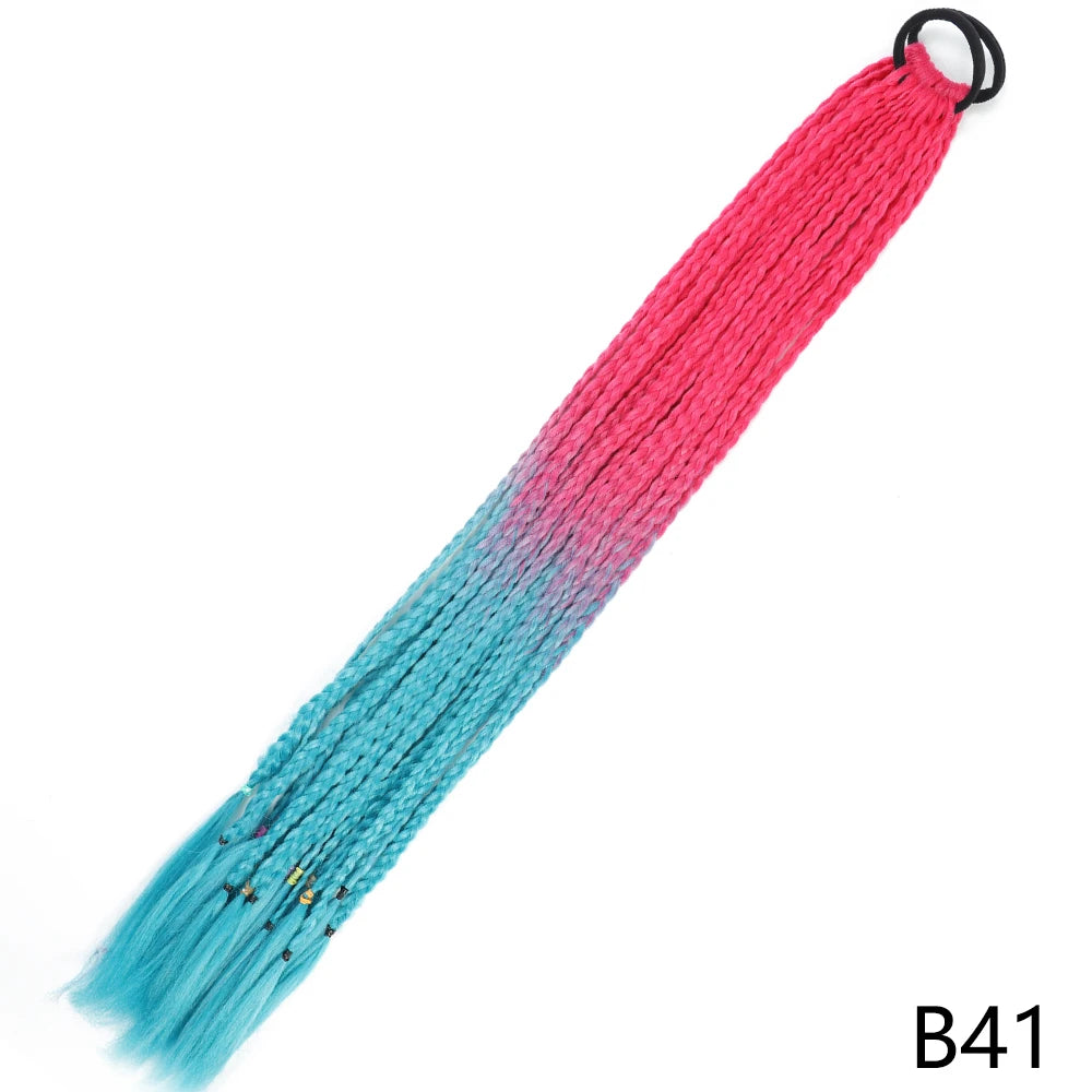 Synthetic Gradient Color Braided Ponytails With Elastic Band