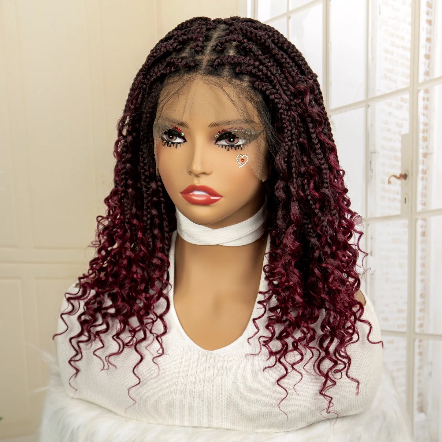 14 Inches Short Box Braided Full Lace Synthetic Boho Wigs  - Various Colors Available
