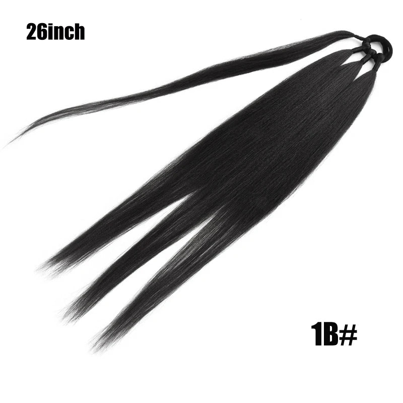 26/34inch Synthetic Long Straight Wrap Around Chignon Ponytail With Rubber Band