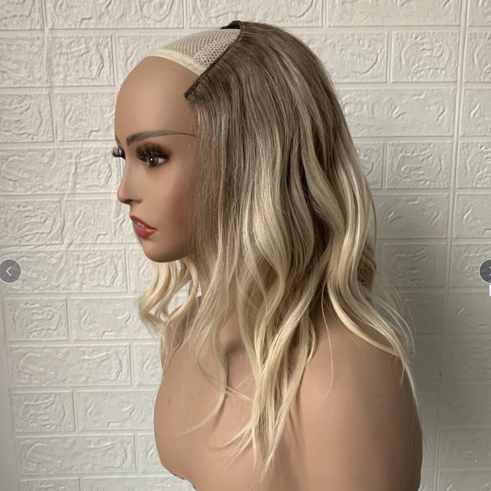 Omber Blonde u Part Human Hair Wig U Shape Wigs Human Hair With Clips Breathable Real Hair Wig For White Woman