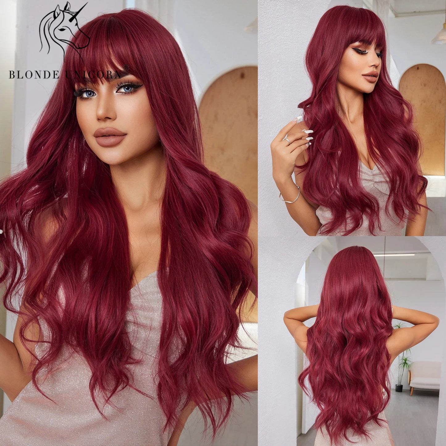 Wavy Synthetic Wig with Bangs - Various Colors Available