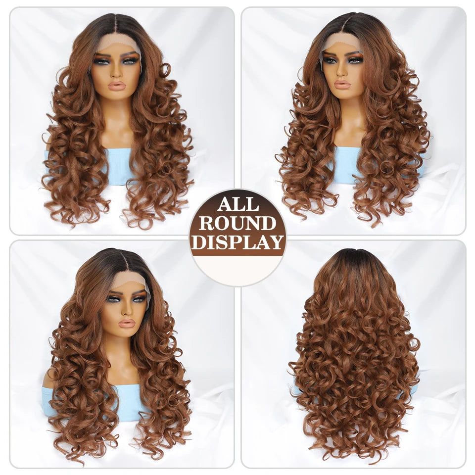 Black Brown Curly Synthetic Lace Front Wigs - Various Colors Available