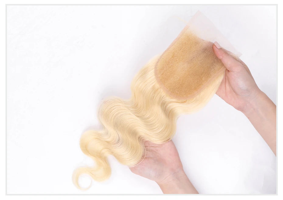 613 Blonde Body Wave HD Lace Frontal or Closure PrePlucked Brazilian Remy Human Hair - Various Options Available