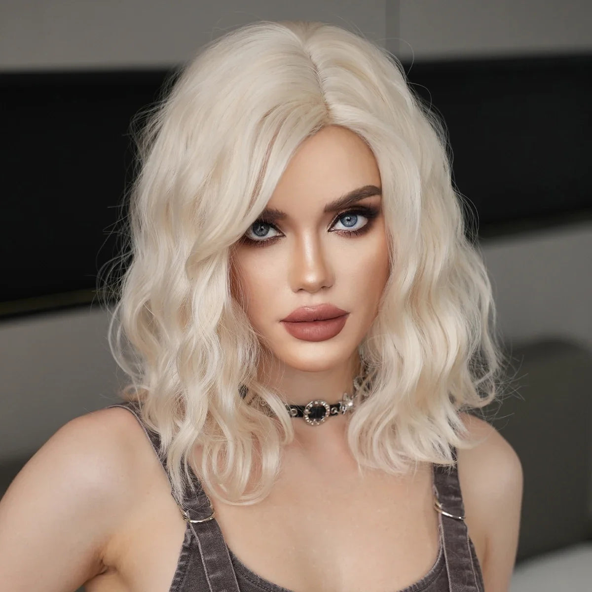 High Density Short Wavy Bob Synthetic Middle Part Wigs - Various Colors Available