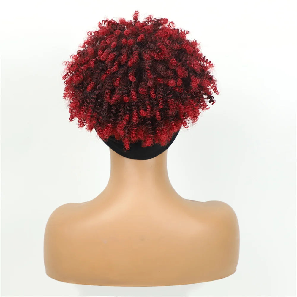 Headband Kinky Curly Synthetic Wigs with Bangs - Various Headband and Hair Colors Available