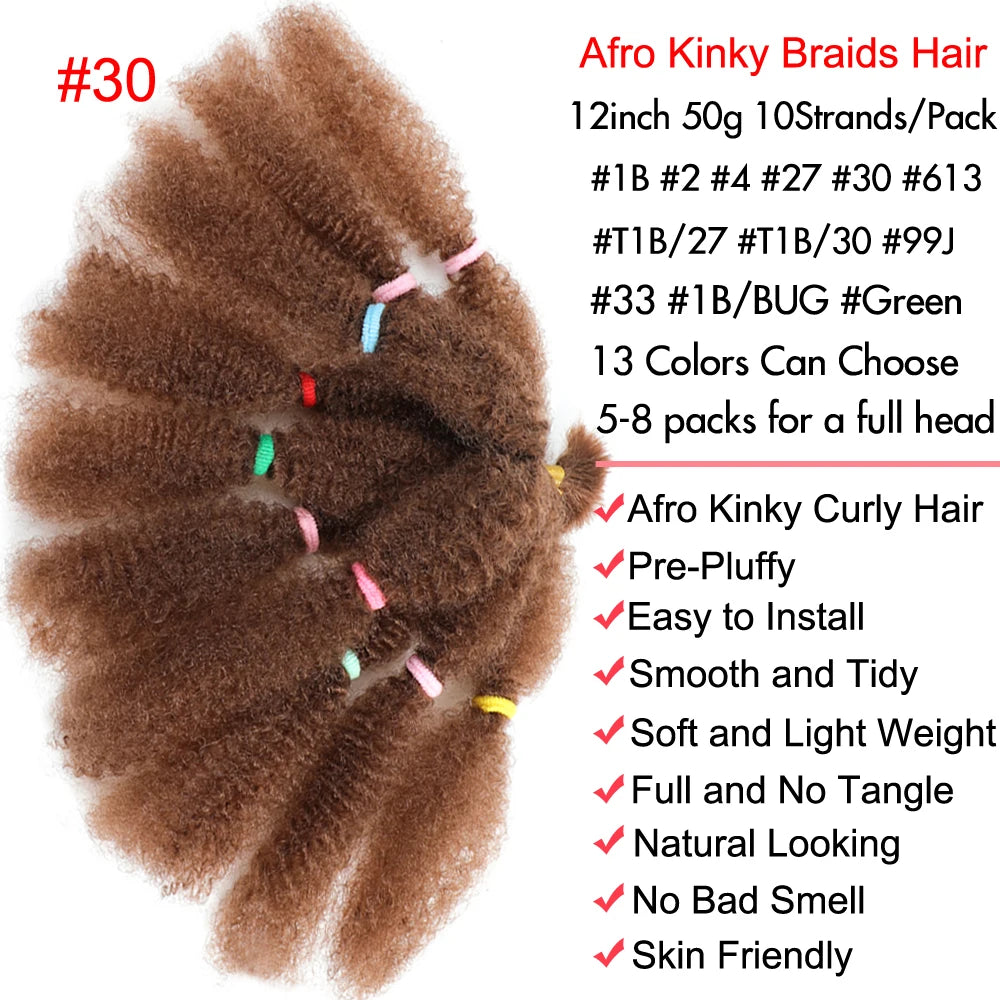 Afro Kinky Curly Marley Synthetic 12inch Hair - Various Colors Available