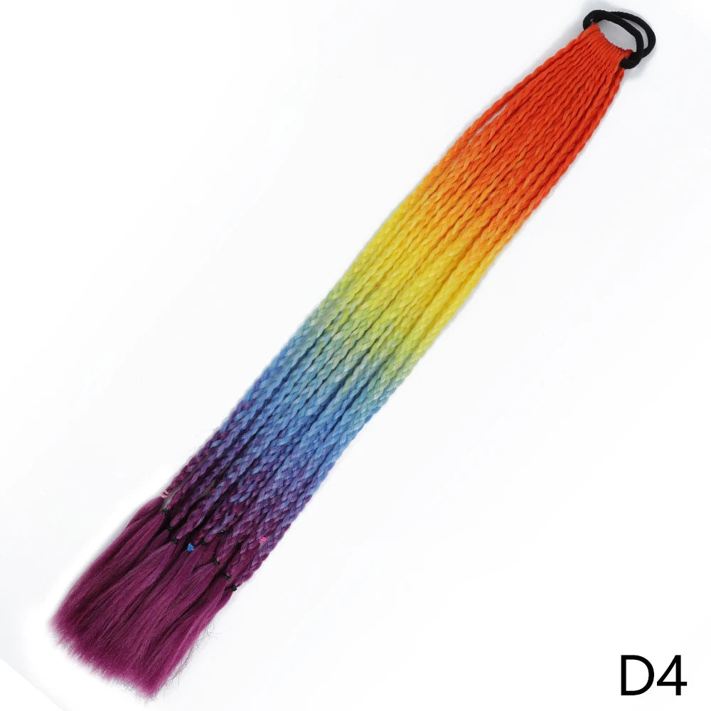 Synthetic Gradient Color Braided Ponytails With Elastic Band