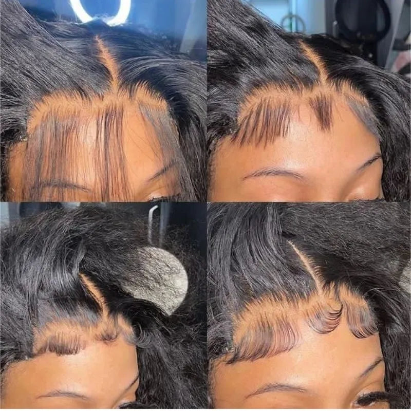 Kinky Straight - Human Hair Pre Plucked Transparent Bleached Frontal Wig