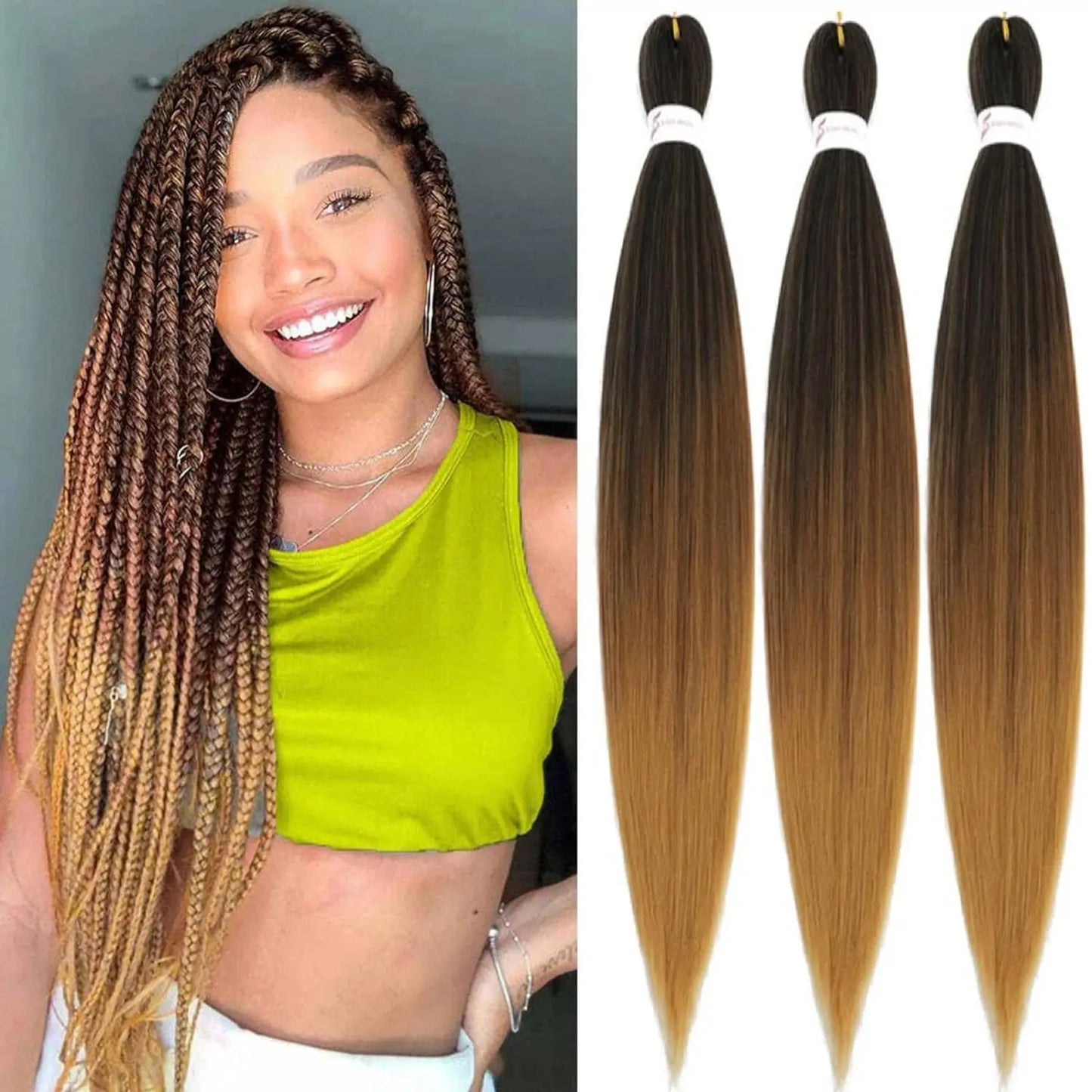 Pre Stretched Synthetic Braiding Hair - Ombre Colors Available