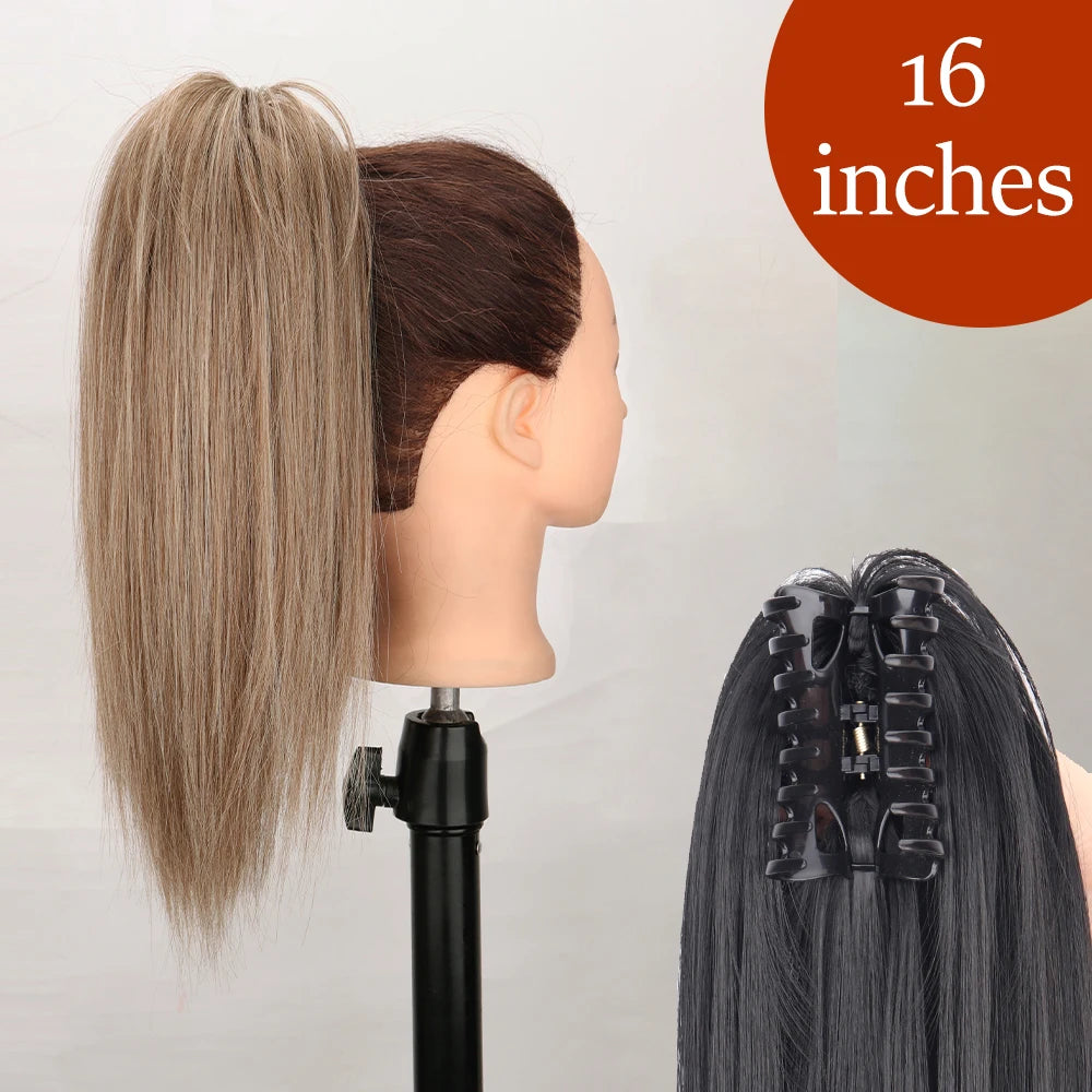 Synthetic Long Straight Claw Clip On 24Inch Ponytail