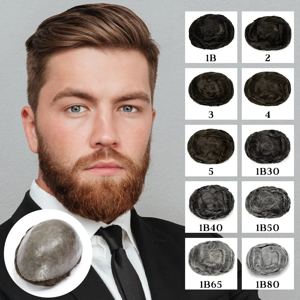 Human Hair Capillary Prothesis 130% Density 0.1-0.12 Thickness Skin Hair Wig