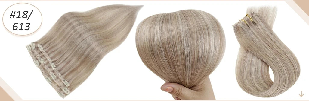 Full Shine Straight Human Hair 3pc Clip in Hair Extensions  - Various Colors Available