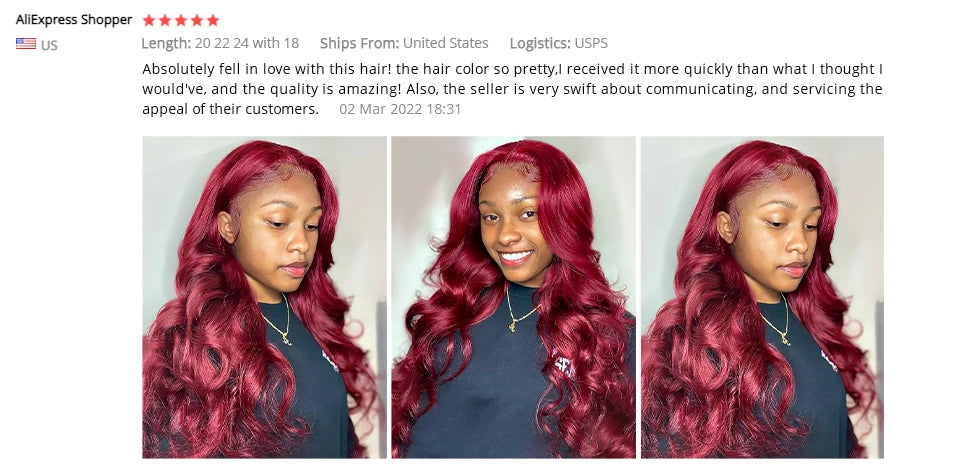 Body Wave Human Hair Bundles With Closure - Burgundy Color in Various Lengths