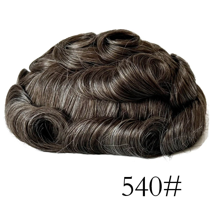 0.08mm Thickness PU Poly Base Double Knotted Toupee Human Hair - Capillary Prothesis
