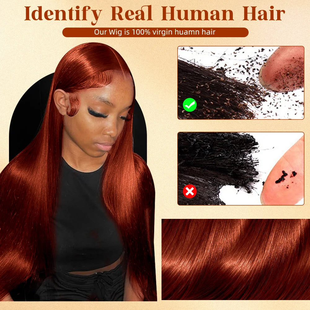 Reddish Brown Straight 13x6 Pre Plucked HD Lace Front Human Hair Wig