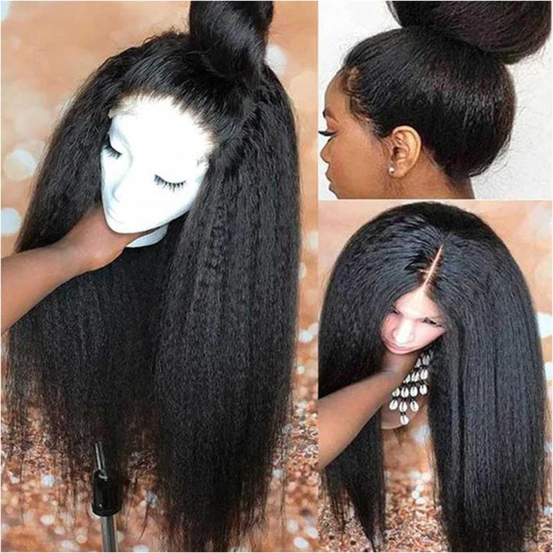 Kinky Yaki Straight Lace Front Human Hair Glueless Wig