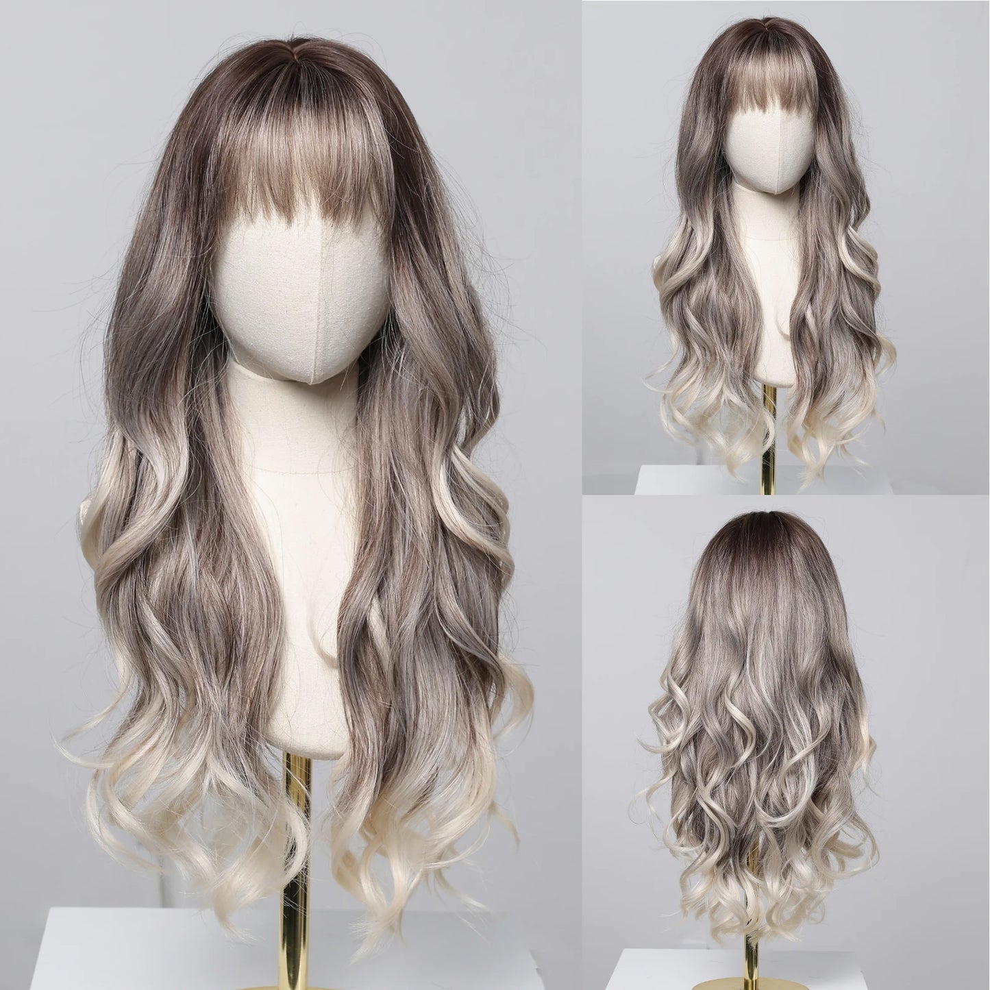 Long Wavy Synthetic Hair Wigs with Bangs - Various Colors Available