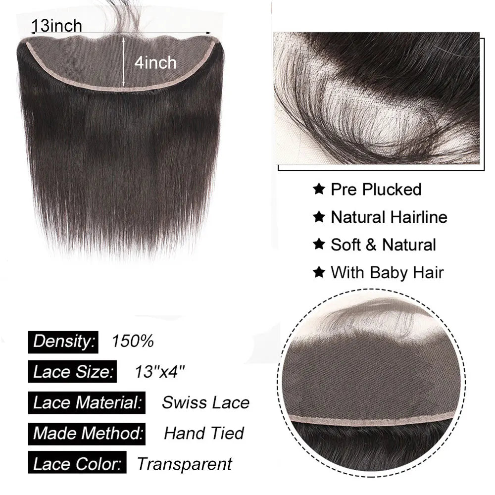 Straight Human Hair Transparent Lace Closures/Frontals