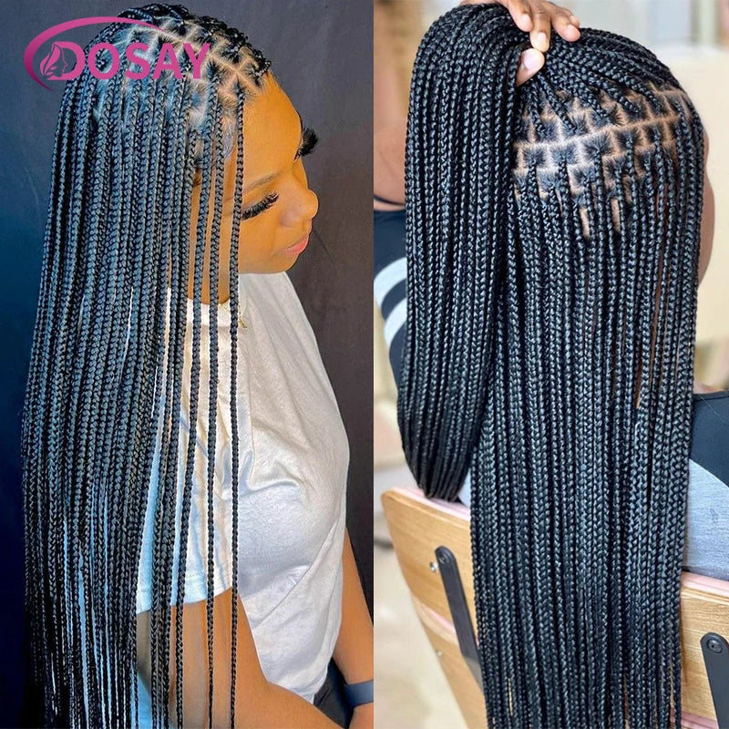 36" Synthetic Lace Front Knotless Box Braided Synthetic Wigs