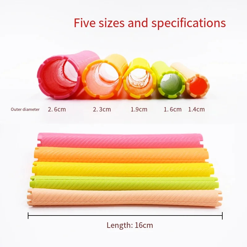 6pcs Heatless Lengthened Hair Roller Stick Perm Tools Hollow Design Spiral Hair Curlers Magic Curls DIY Curly Hair Styling Kit