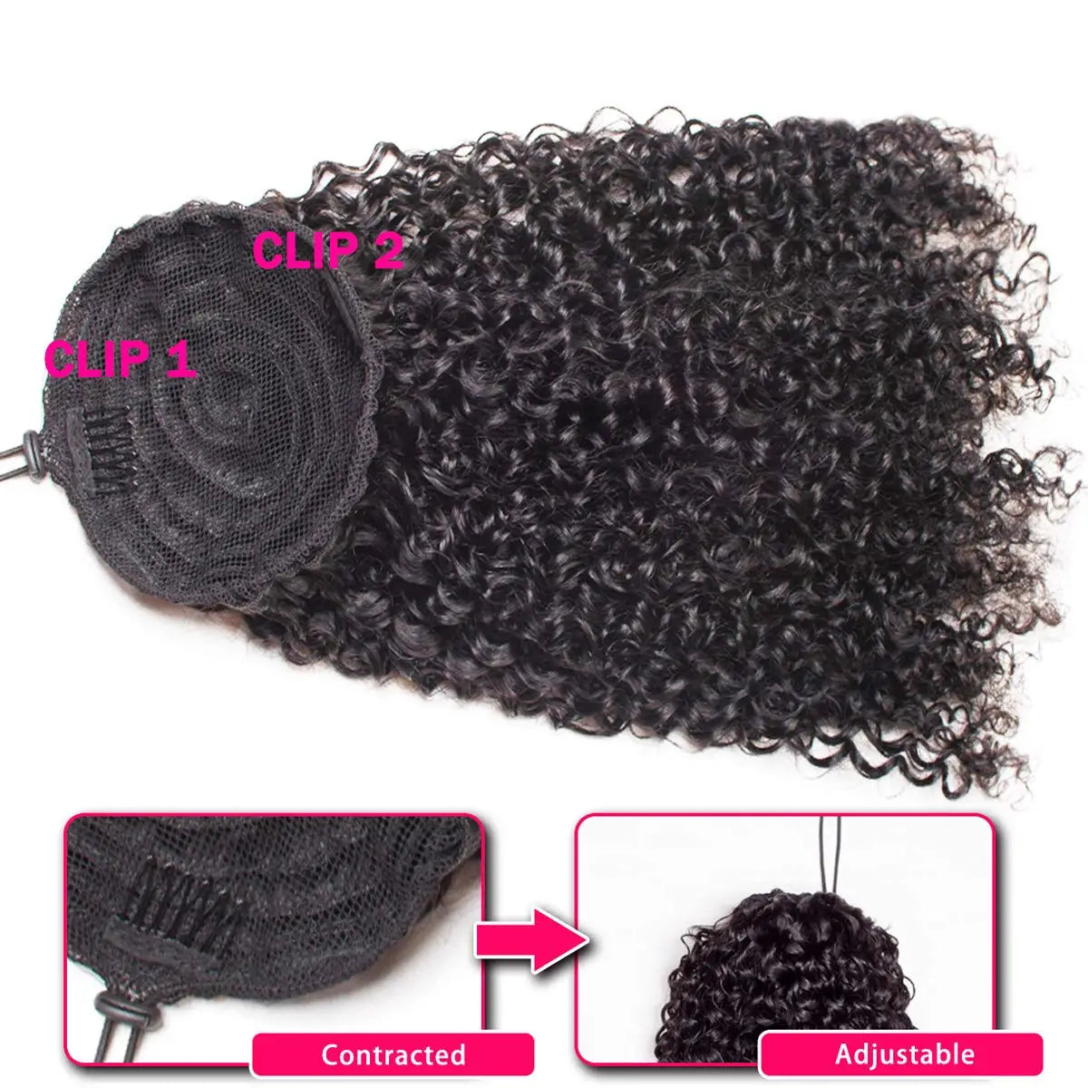 Kinky Curly Brazilian Virgin Human Hair Drawstring Ponytail