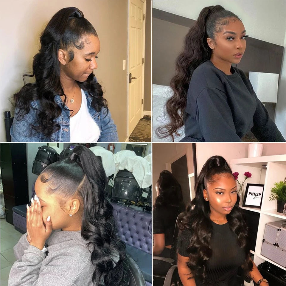 Body Wave Brazilian Remy Drawstring Clip In Human Hair Ponytail, 8-26 Inches Available