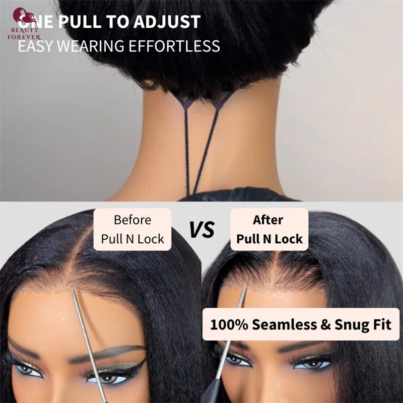 Yaki Straight - Elastic Drawstring Glueless Human Hair 7x5 Bye Bye Knots Wear and Go Wig