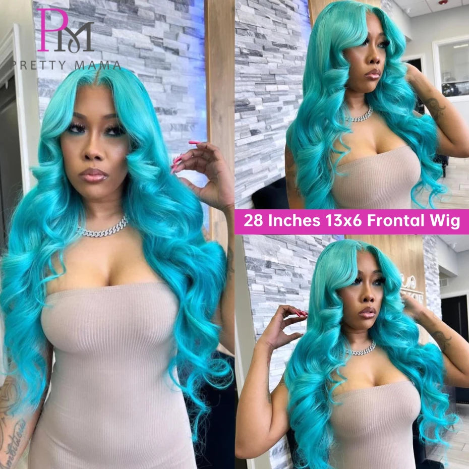 Cyan Blue Lace Body Wave - Human Hair Pre Plucked Lace Front Wig