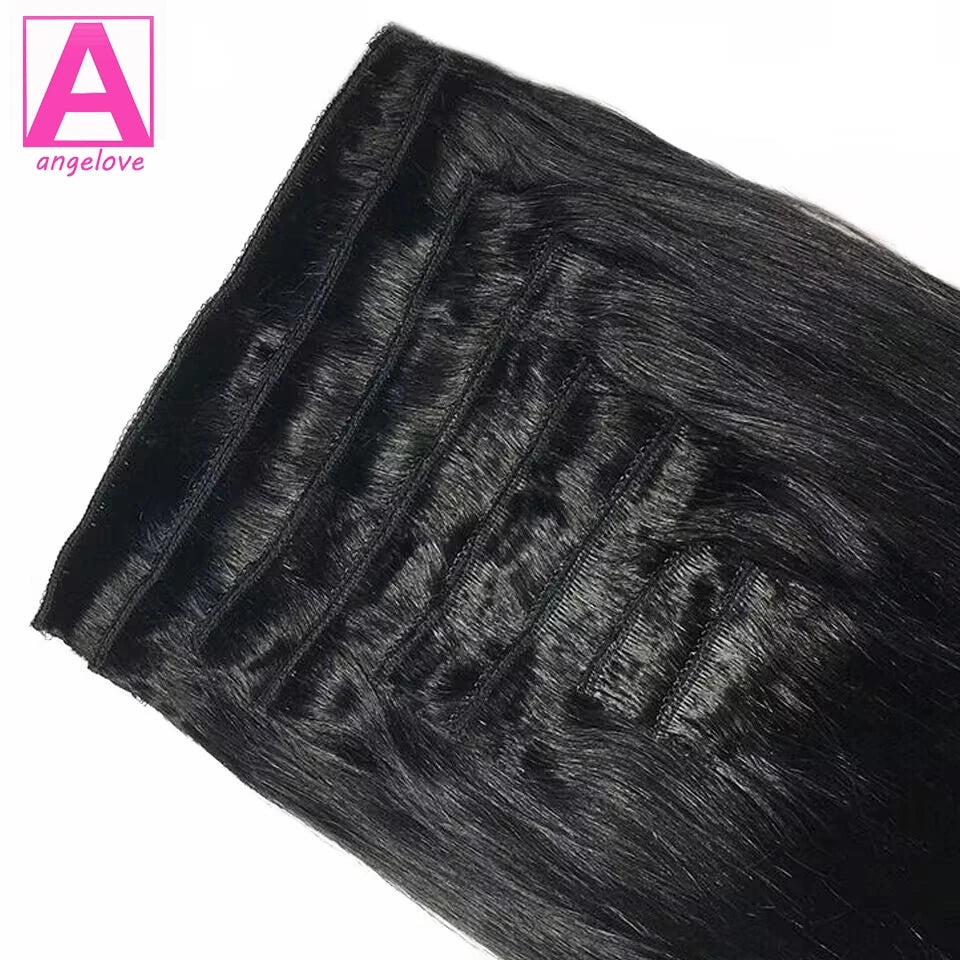 Straight Clip - In Human Hair Extensions, 8pcs Set - Various Colors Available