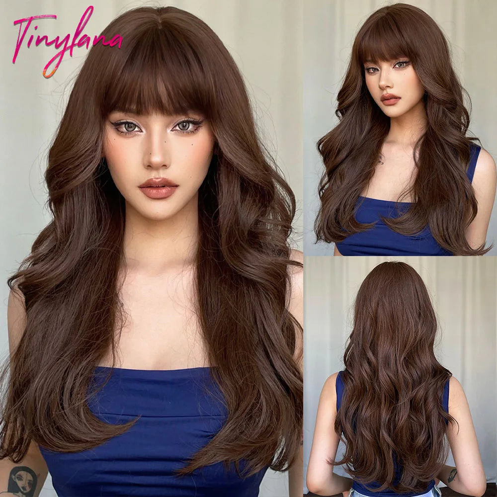 Long Curly Wavy Cosplay Synthetic Wigs With Bangs - Various Colors Available
