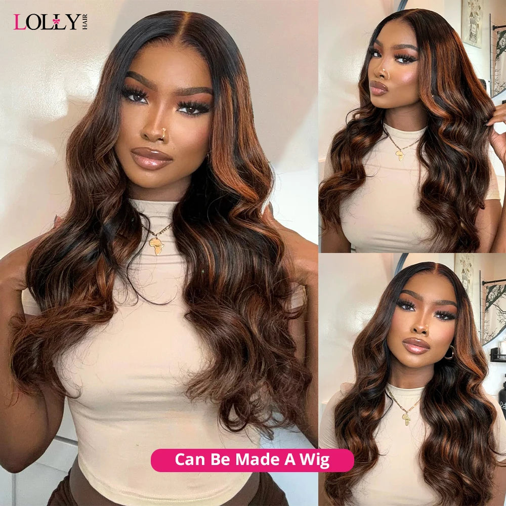 FB 30 Brown Highlight Body Wave With 3 Bundles Lace Closure
