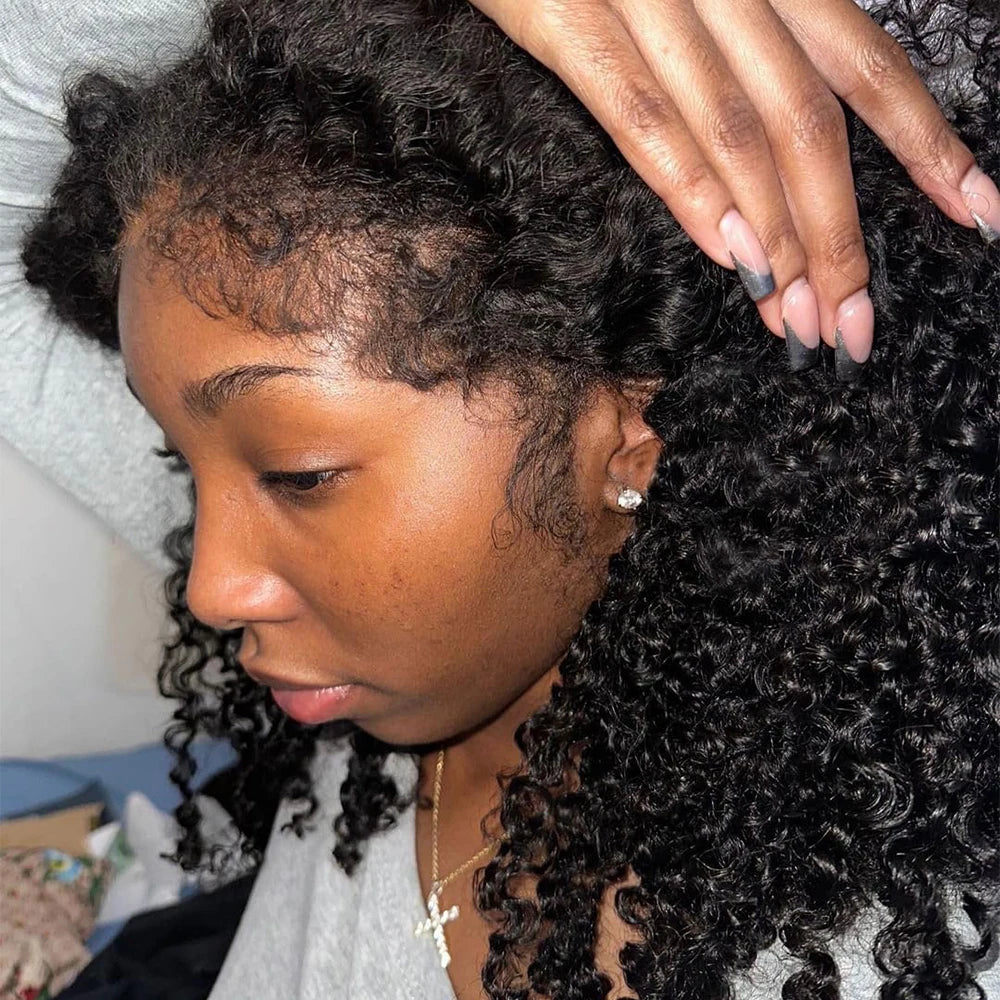 Short Bob Kinky Curly Transparent Frontal Wig With 4C Edges Lace