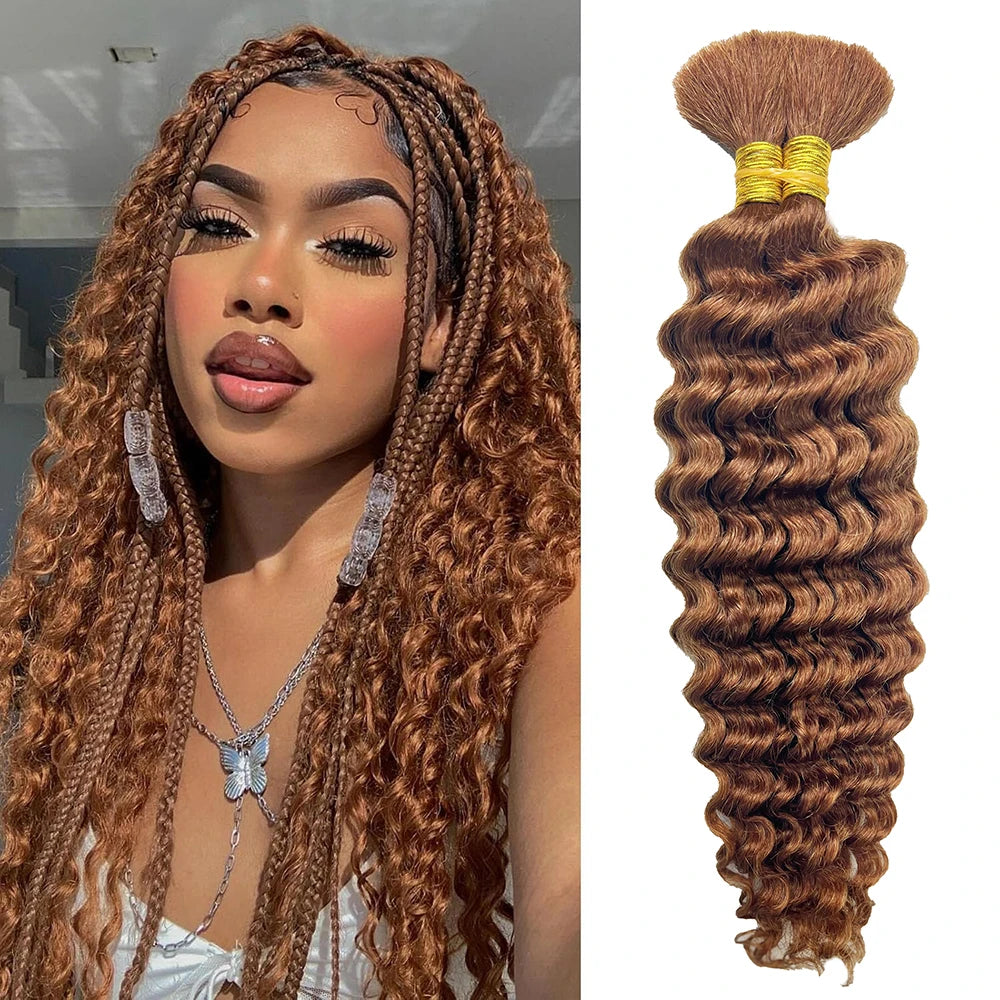 Deep Wave Unprocessed Human Hair for Braiding With No Weft (Boho Braiding) Various Colors & Lengths Available