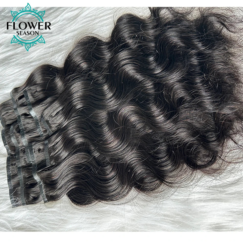Body Wave Invisible Seamless PU Clip In Human Hair Skin Weft 100-120g/7pcs Full Head