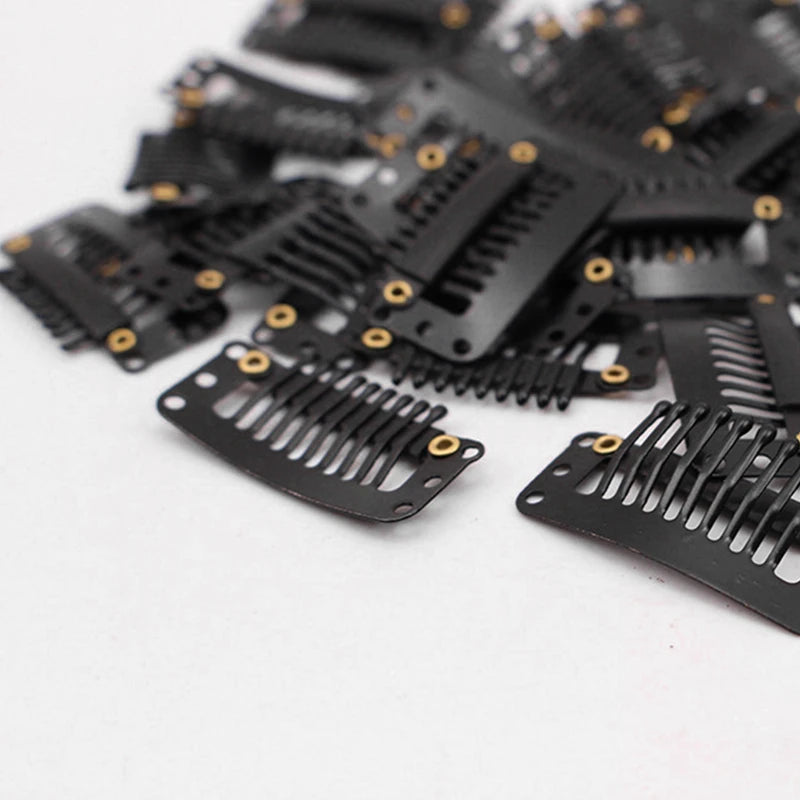 Small 24 Pcs 9-teeth Beige/Brown/Black Hair Clips for Extension Clip-Ins