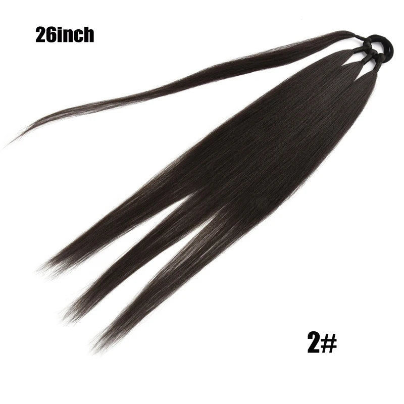 26/34inch Synthetic Long Straight Wrap Around Chignon Ponytail With Rubber Band