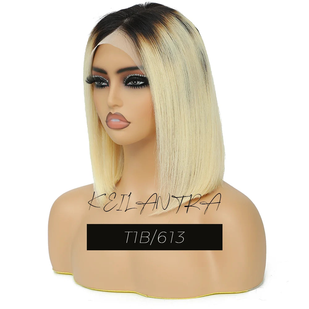 Rose Pink Short Straight Bob Pre Plucked HD Transparent Lace Front Human Hair Wig