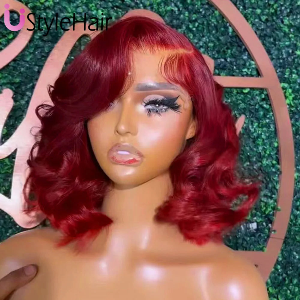 Short Body Wave Bob Lace Front Synthetic Wig With Side Part - Various Colors Available