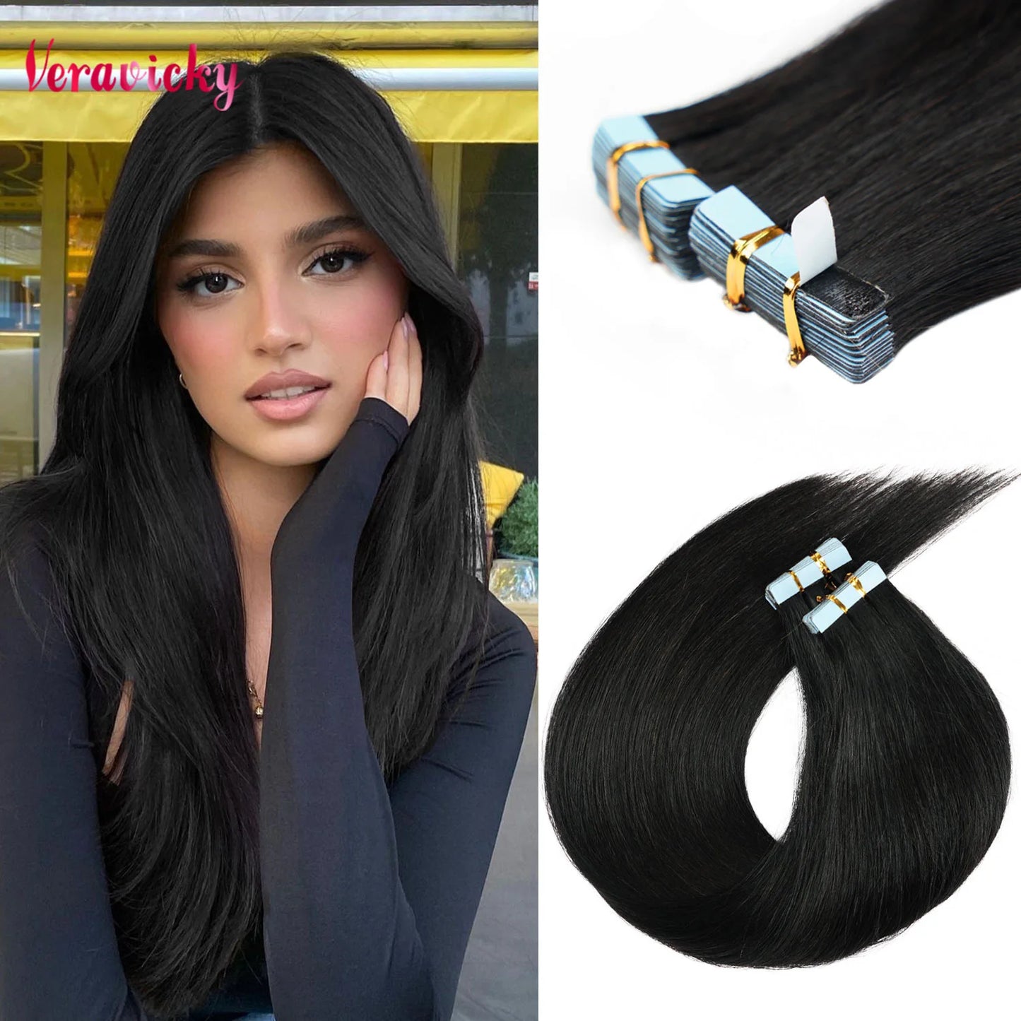 Straight Natural Remy Human Hair Tape Ins