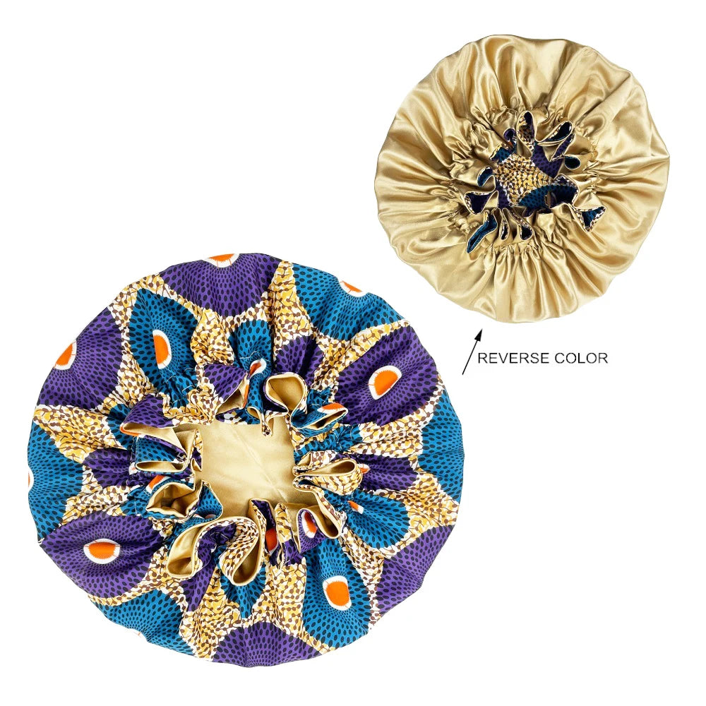 African Pattern Print Satin Bonnets