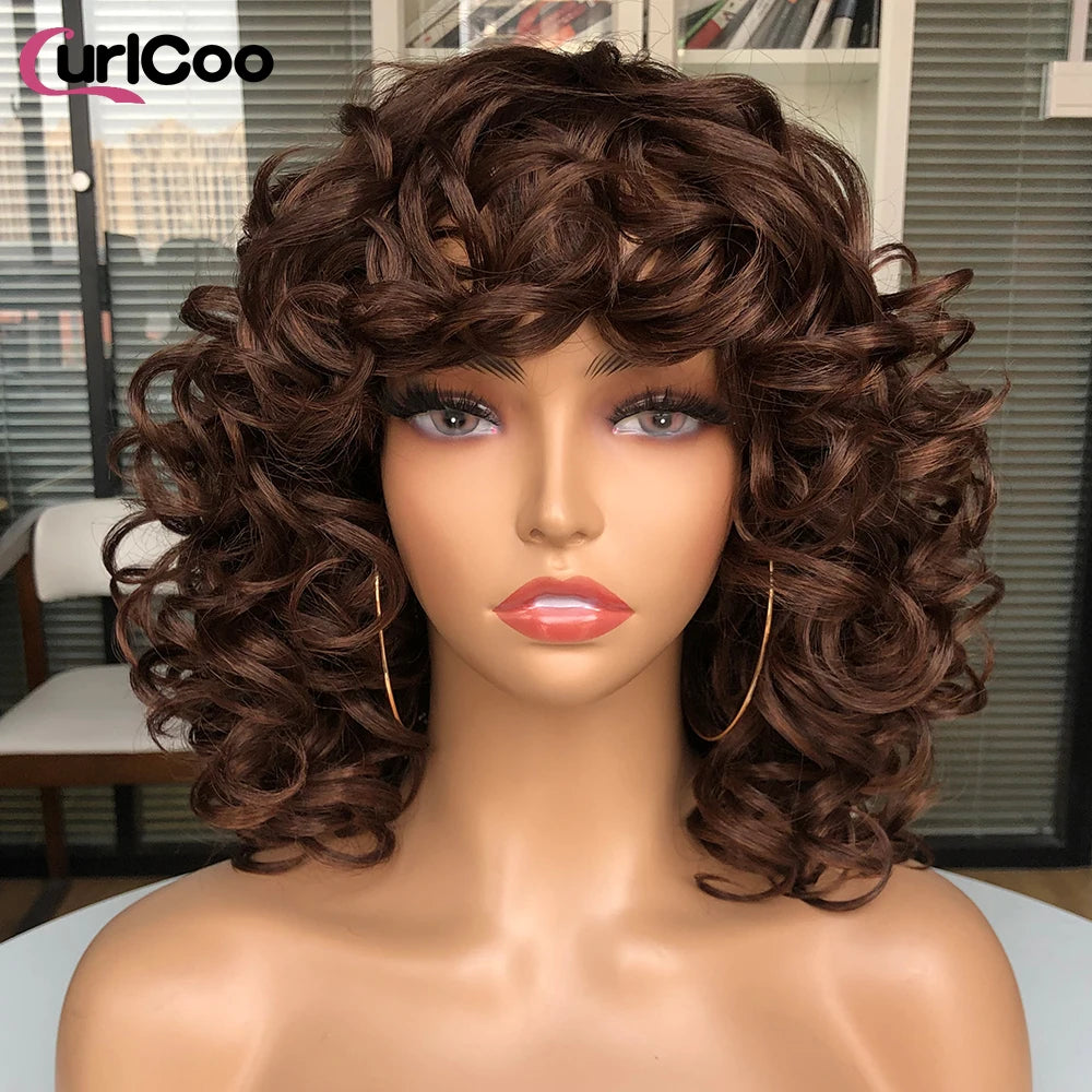 Big Bouncy Fluffy Curly Synthetic Wigs With Bangs - Various Colors Available