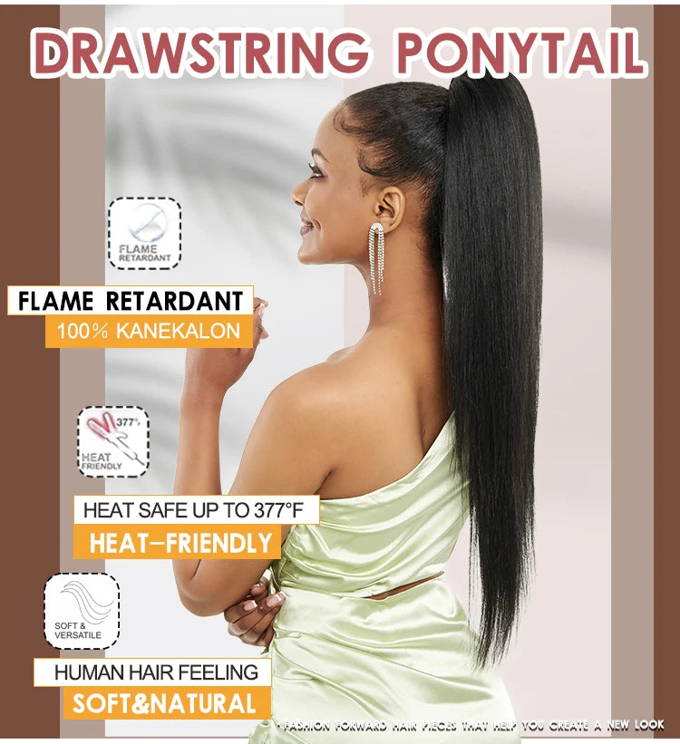 Long Synthetic Clip In Drawstring Ponytails - Various Options Available