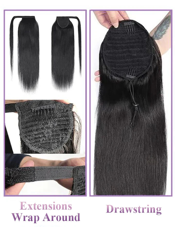 Deep Wave Curly Drawstring Brazilian Human Hair Clip In Ponytail