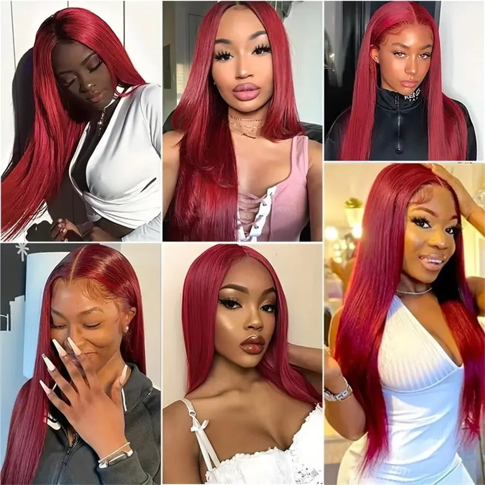 Burgundy Bone Straight - HD Lace Frontal Human Hair Wig