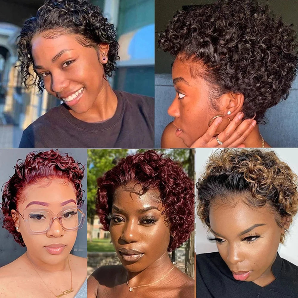 Pixie Cut Spring Curl - Lace Frontal Human Hair Wig - Various Colors Available