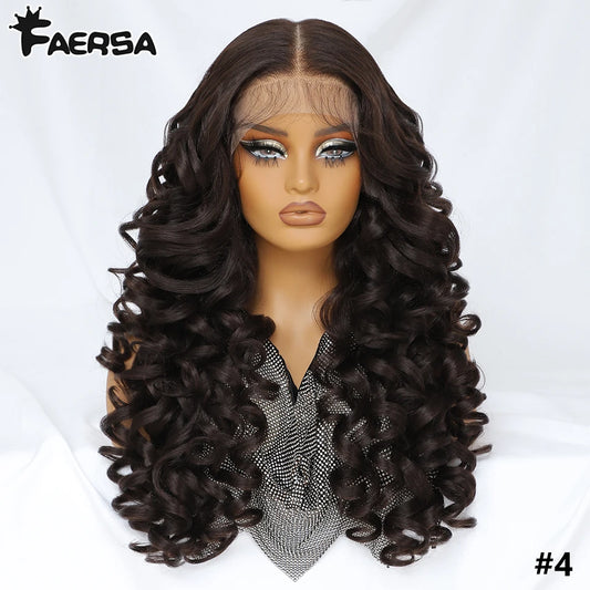 Curly Pre-Plucked Baby Hair Synthetic Lace Front Wigs - Various Colors Available