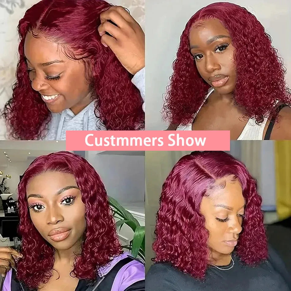 99J Burgundy Short Deep Water Wave Bob 13x4 Lace Front Human Hair Wig