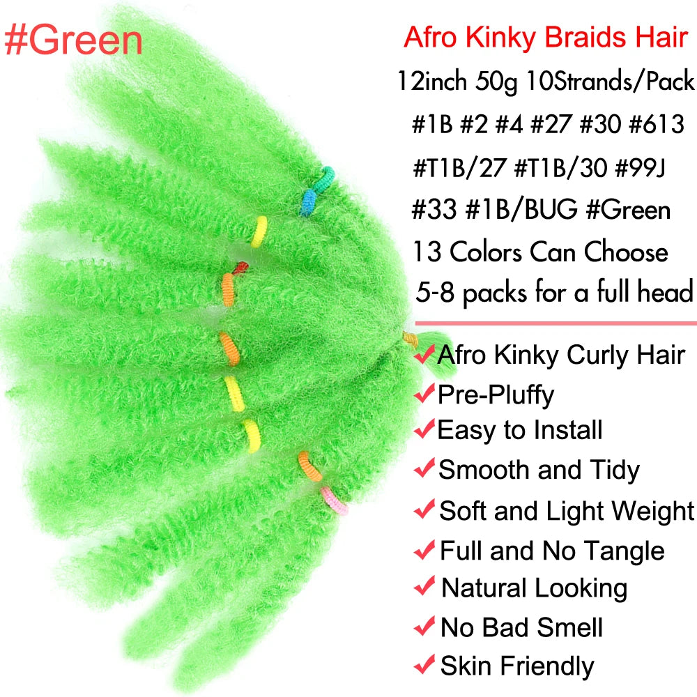 Afro Kinky Curly Marley Synthetic 12inch Hair - Various Colors Available